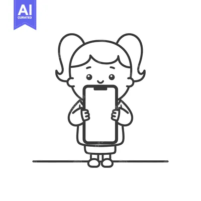 Premium design asset: Girl with Pigtails Holding a Smartphone