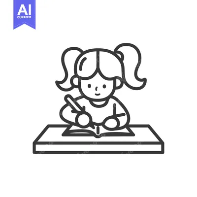 Girl with Pigtails Writing in a Notebook at a Desk