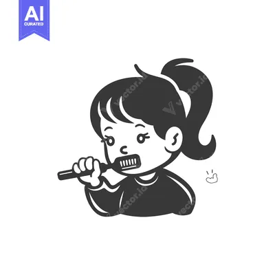 Popular premium asset: Girl with ponytail brushing her teeth