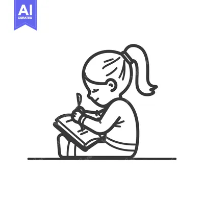 Aset premium populer: Girl with Ponytail Writing in a Notebook