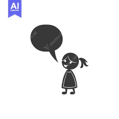 Aset desain premium: Girl with Speech Bubble and Happy Expression