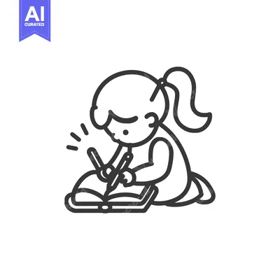 Premium design asset: Girl Writing in a Book with a Pencil