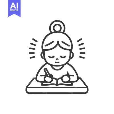 Premium design asset: Girl writing in a notebook with a pen and a smile
