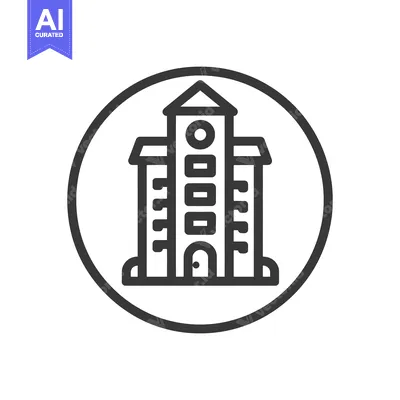 Aset premium populer: Minimalist Building Icon: University or Government Structure in Circle