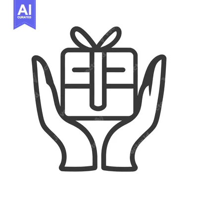 Aset desain premium: Simple Line Drawing Depicting Hands Presenting a Gift