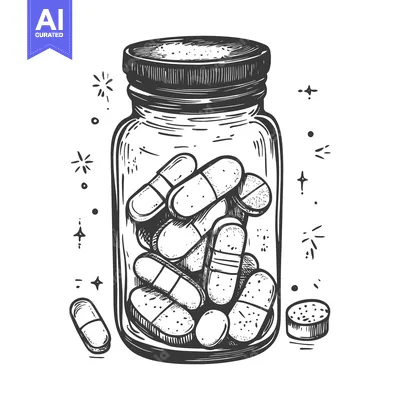 Popular premium asset: Glass Jar Filled with Pills and One Pill Lying Next to it