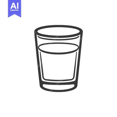 Aset desain premium: A simple line drawing depicting a full glass of water