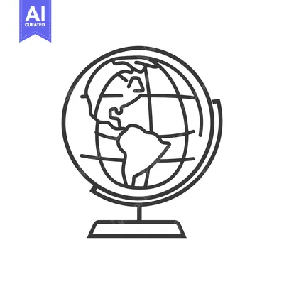 Aset premium populer: A black and white line drawing of a globe on a stand