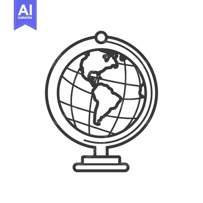 A simple black and white line drawing depicting a terrestrial globe