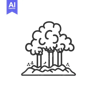 Aset desain premium: A graphic black and white illustration depicting three trees on hills