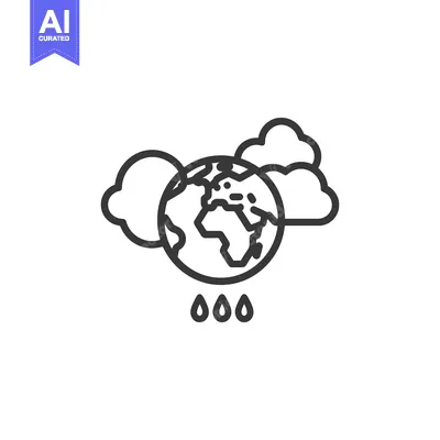 Popular premium asset: Simplified illustration depicting the planet with clouds and raindrops