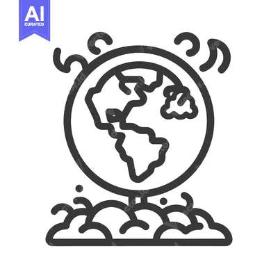 Aset desain premium: A simplified globe illustration surrounded by emissions and air pollut