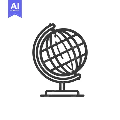 Minimalist Globe Icon: Black Outline on White Background, Education Sy