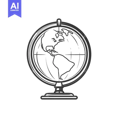 Aset premium populer: A black and white line drawing of a world globe