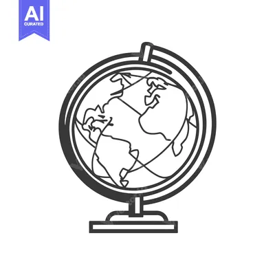 Aset desain premium: A detailed black and white illustration of a desktop globe
