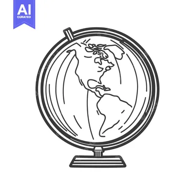 Aset desain premium: Simple line drawing depicts a globe on its stand