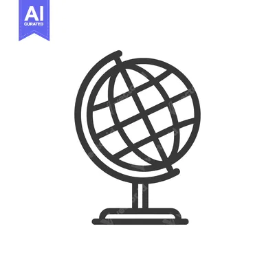 Aset desain premium: Minimalist Globe Icon: Dark Gray Outline on White Background, Educatio