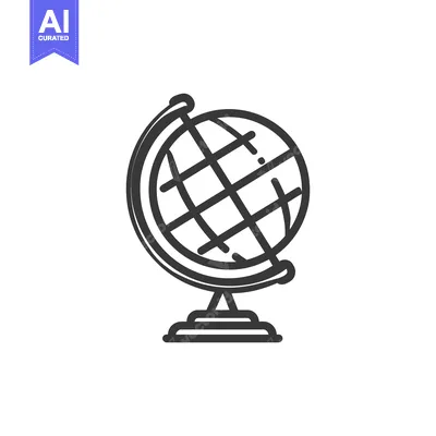 Minimalist Globe Icon: Stylized World Map on Stand, Black and White De