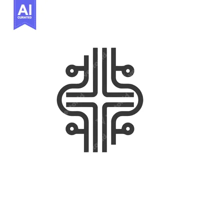 Aset desain premium: Minimalist Tech Cross Logo: Circuit Board Inspired Design on White Bac