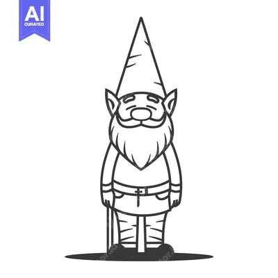 Aset premium populer: A smiling gnome wearing a tall pointed hat and beard is present