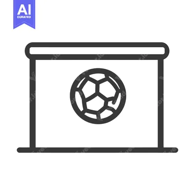 Premium design asset: A simplified black outline image depicts a soccer ball and a goal
