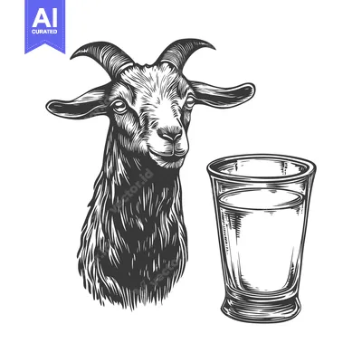 Aset desain premium: Goat Head and Glass of Milk Illustration