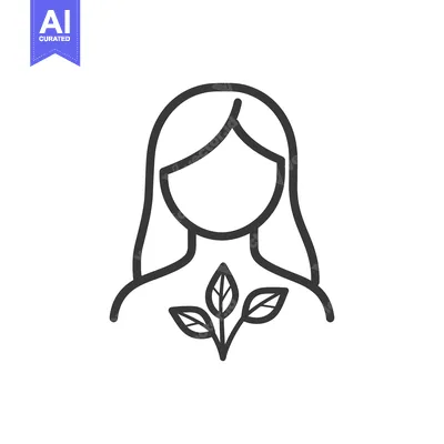 Premium design asset: A simplified line drawing representing a woman with leaves