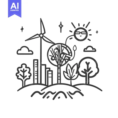 Aset desain premium: An illustration representing sustainable energy and green environment