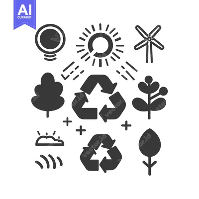 Aset desain premium: Environmentally friendly symbols showcasing recycling and sustainable