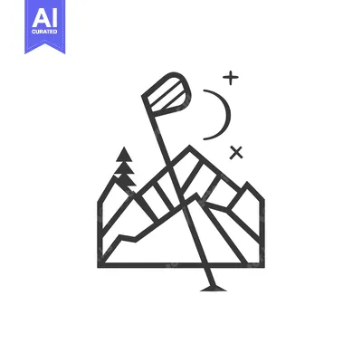 Aset desain premium: Golf Club Sticking Out of Mountain Range at Night