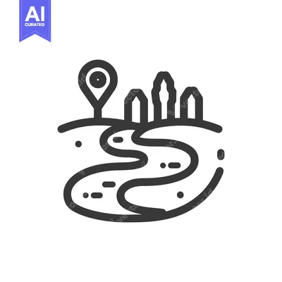 Popular premium asset: Minimalist Landscape Icon: Winding River, Trees, and Location Pin