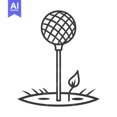 Premium design asset: A stylized golf ball icon with simple grass and a plant