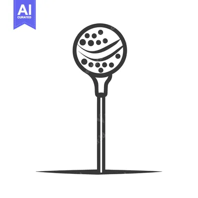 Aset desain premium: A golf ball atop a tee illustrated with simple bold lines