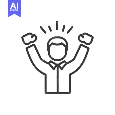 Premium design asset: A line drawing of a person with arms raised up