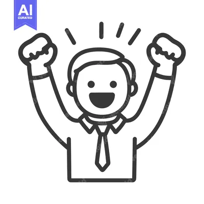 Aset desain premium: A line drawing of a happy man with raised arms