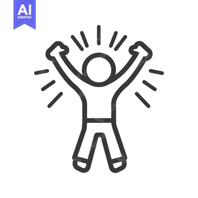Aset desain premium: A simple line drawing depicting human joy and excitement clearly