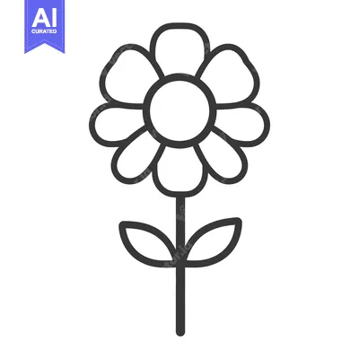 Premium design asset: Simple black and white illustration of a blooming flower