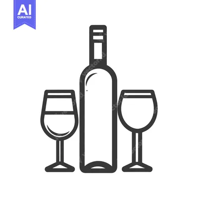 Premium design asset: A depiction of a wine bottle between two stemmed wine glasses