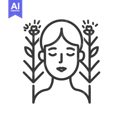 Popular premium asset: A calm serene woman with flowers drawn in black lines