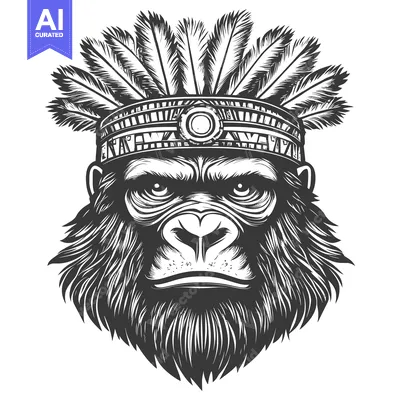 Aset premium populer: Gorilla Head Wearing Native American Headdress