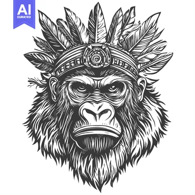 Aset premium populer: Gorilla Head with Feather Headdress