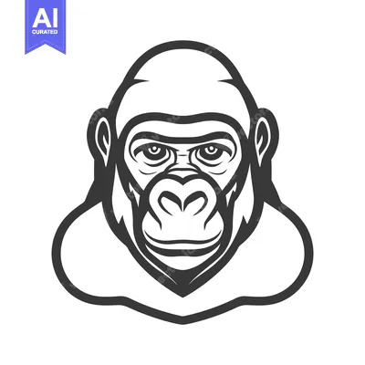 Aset desain premium: A monochrome illustration presents a gorilla animal graphic with a str