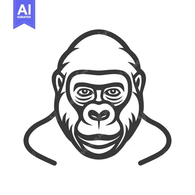 Aset desain premium: A grayscale illustration of a gorilla head and shoulders