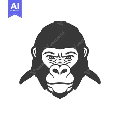Aset premium populer: A detailed illustration of a primate gorilla face from the front
