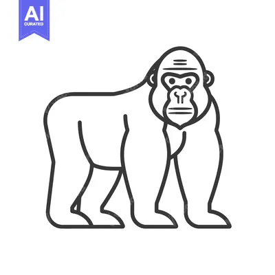 Aset premium populer: A line drawing of a standing gorilla creature in profile