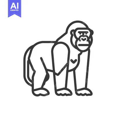 Aset desain premium: A simplistic black and white illustration of a standing gorilla