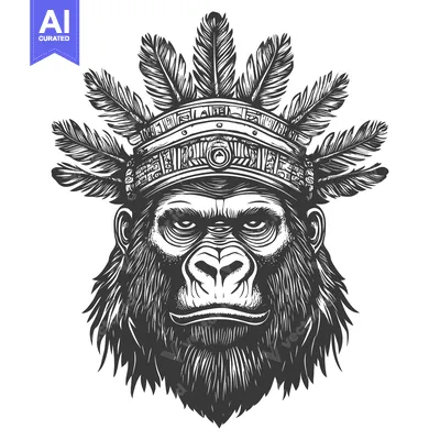 Aset desain premium: Gorilla with Feathers Headress