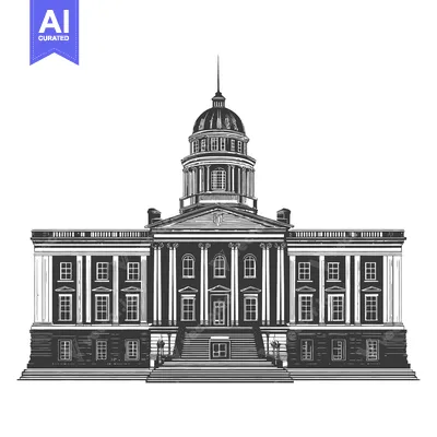 Aset premium populer: Grand Classical Building Architectural Drawing Illustration