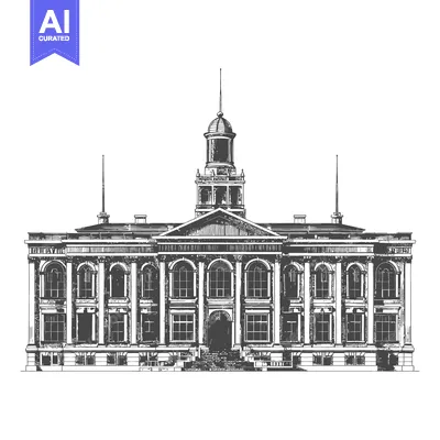 Aset desain premium: Grand Classical Building Architectural Sketch