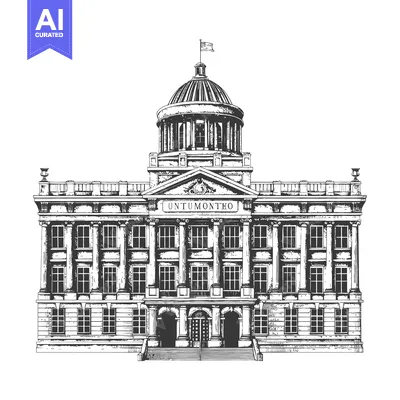 Aset premium populer: Grand Classical Building Architectural Drawing Illustration
